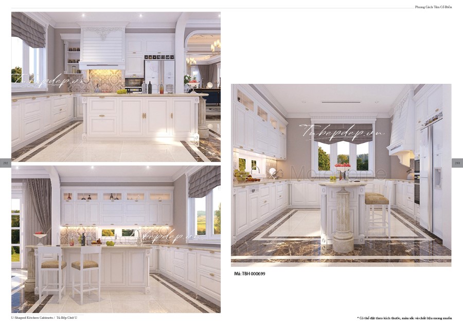 Thiết kế phòng bếp biệt thự tân cổ điển